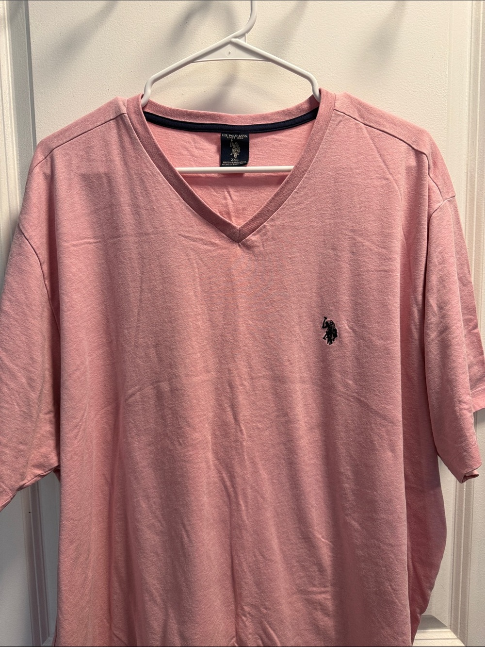 U.S. Polo Assn. Men's Pink V-Neck Tee with Navy Logo
